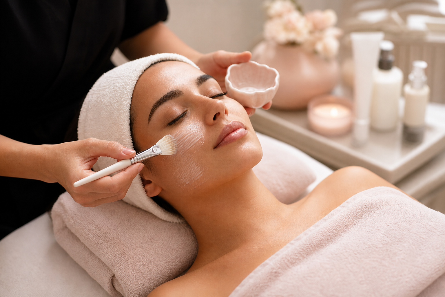 Facial treatment with premium skincare application